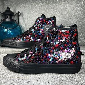 Converse CTAS HI Top Sequins BLACK/BLUE/CHERRY RED Sneakers Shoes Size 5 3.5